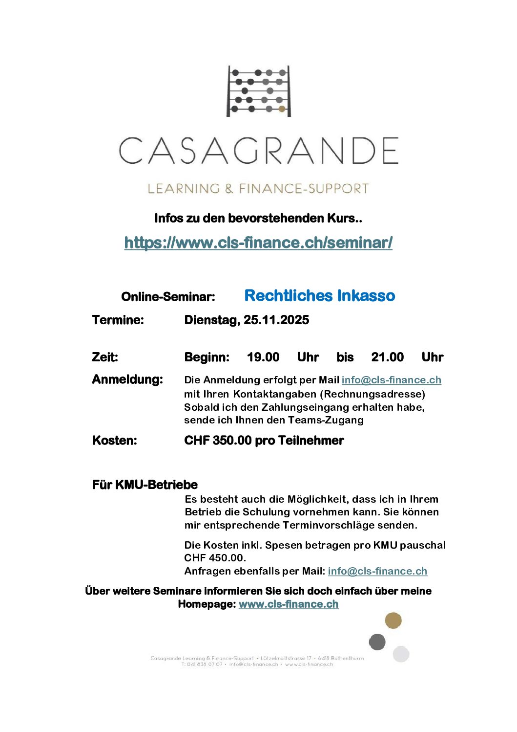 Werbung Seminare Rechtliches Inkasso 25.11.2025